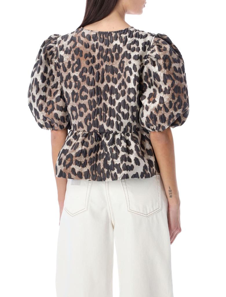 Ganni 3d Leopard Jacquard Peplum Blouse商品第3张图片规格展示