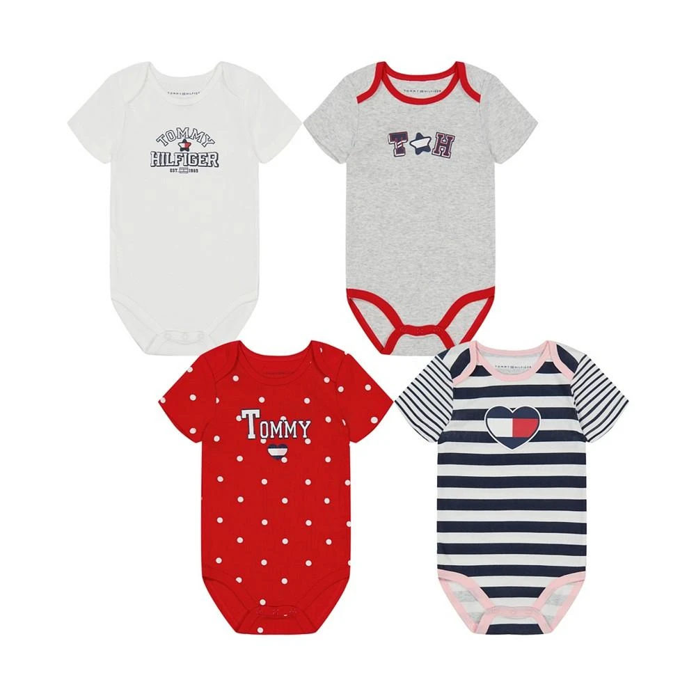 商品Tommy Hilfiger|Baby Girls Pattern Logo Short Sleeve Bodysuits, Pack of 4,价格¥185,第1张图片