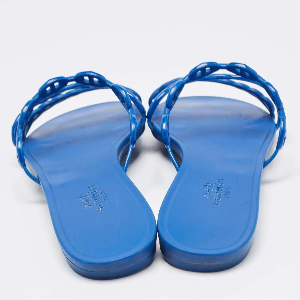 商品[二手商品] Hermes|Hermes Blue D'ancre Chaine Rivage Flat Slides Size 38,价格¥4243,第5张图片详细描述