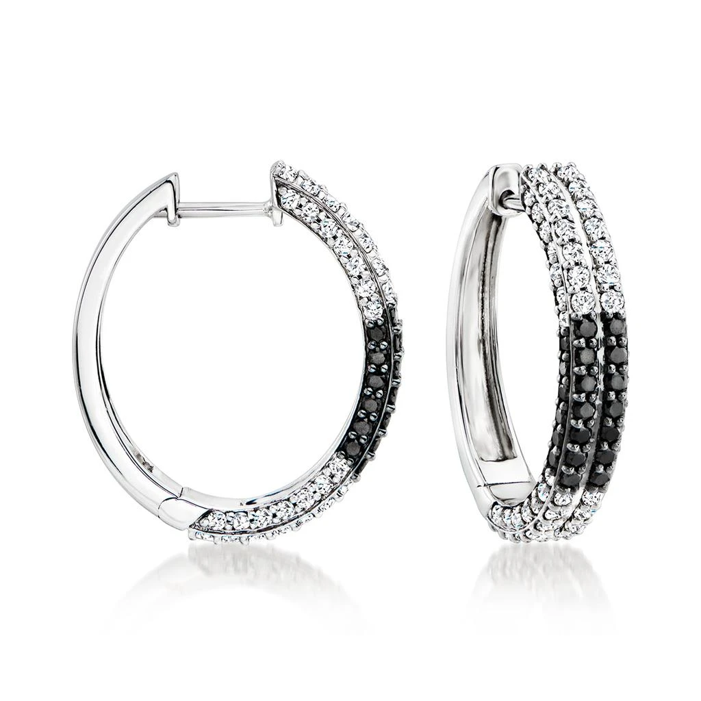 商品Ross-Simons|White and Black Diamond Checkered Hoop Earrings in Sterling Silver,价格¥5078,第1张图片