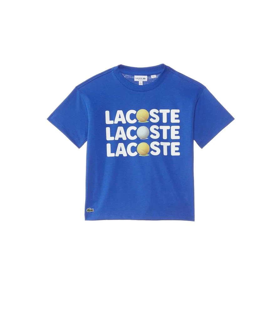 商品Lacoste|Short Sleeve Crew Neck Tee Shirt with Large Wording Graphic + Tennis Ball (Little Kid/Toddler/Big Kid),价格¥244,第1张图片