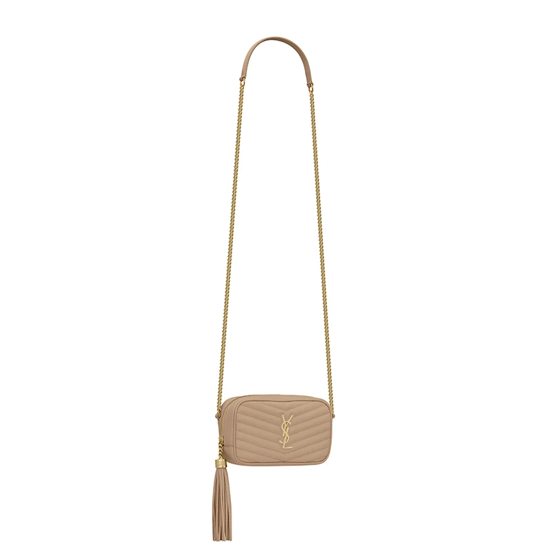 SAINT LAURENT PARIS/圣罗兰 YSL 22春夏新款LOU系列 女士迷你深米色绗缝压纹粒面牛皮革金扣金链配流苏吊饰单肩斜挎包6125791GF012721 商品