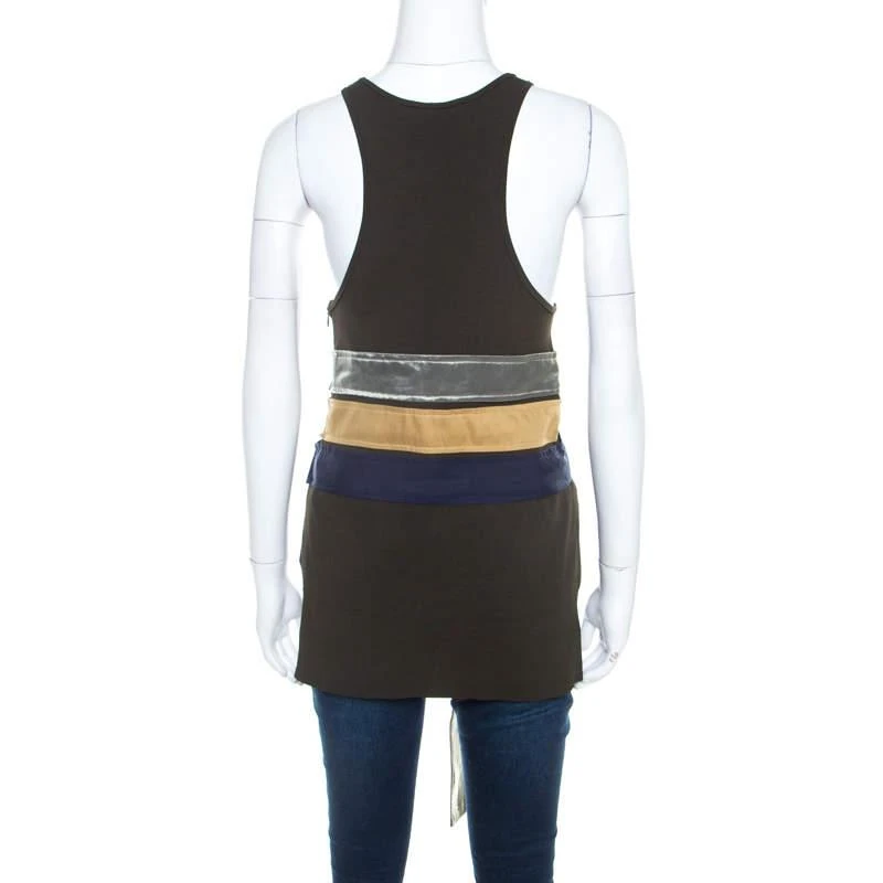 商品[二手商品] Celine|Celine Olive Green Knit Satin Belt Trim  Racer Back Tank Top S,价格¥1207,第3张图片详细描述