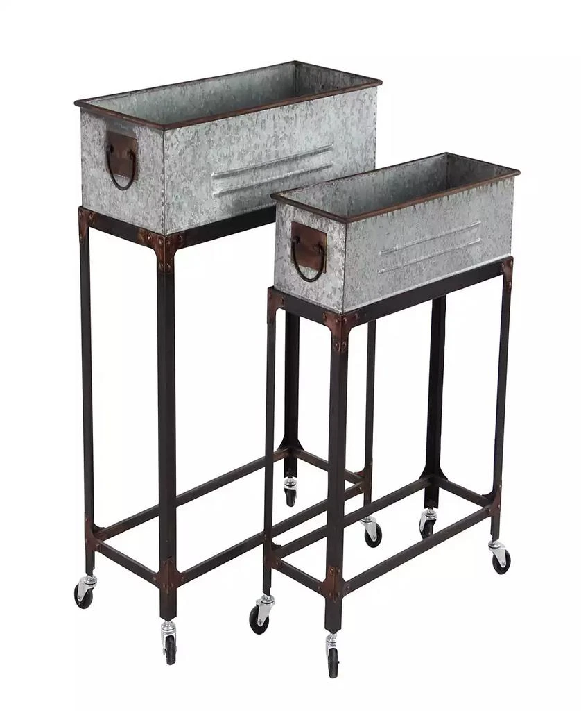 商品Rosemary Lane|Set of 2 Farmhouse Rectangular Gray Rolling Planters,价格¥1834,第1张图片