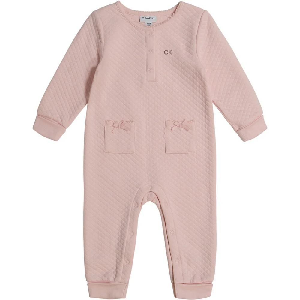 商品Calvin Klein|Baby Girls One Piece Quilted Double-Knit Henley Coverall,价格¥259,第1张图片