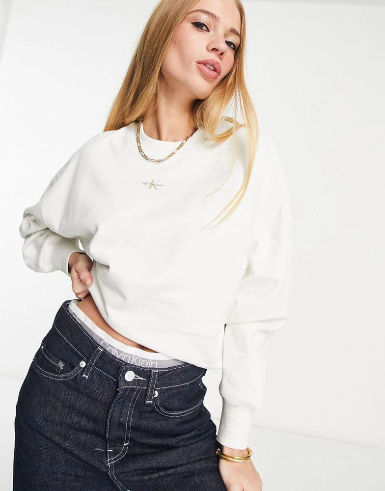 商品Calvin Klein|Calvin Klein Jeans monogram oversized sweatshirt in ivory,价格¥593,第1张图片