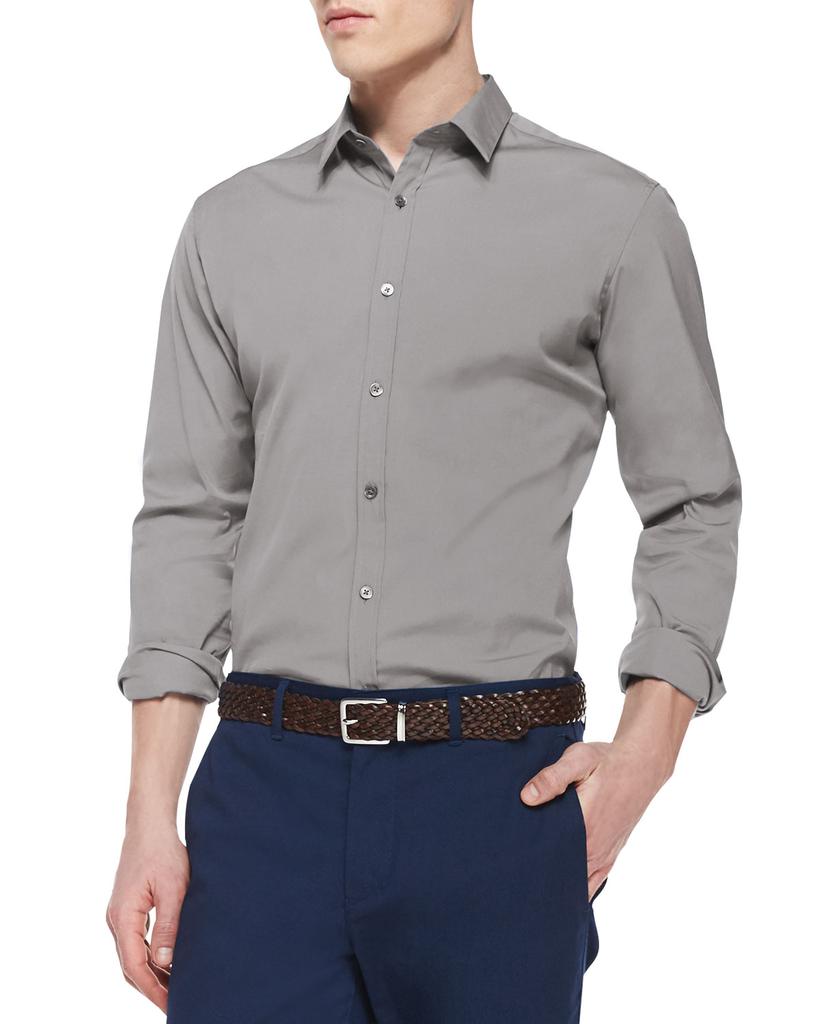 Zach PS Solid Long-Sleeve Shirt, Gray商品第1张图片规格展示
