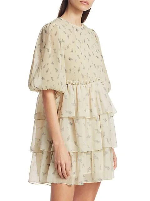 商品Ganni|Floral Pleated Georgette Babydoll Dress,价格¥529,第4张图片详细描述