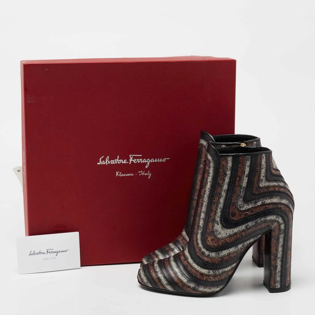 Salvatore Ferragamo Multicolor Leather Feeling Zig Zag Block Heel Ankle Boots Size 38.5   商品