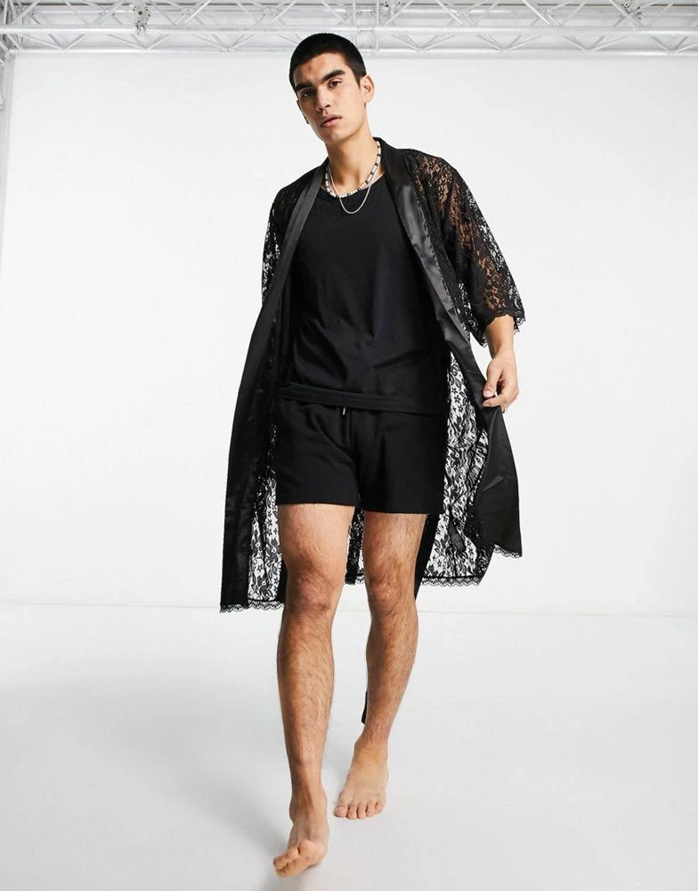 商品ASOS|ASOS DESIGN co-ord robe in black lace,价格¥127,第3张图片详细描述