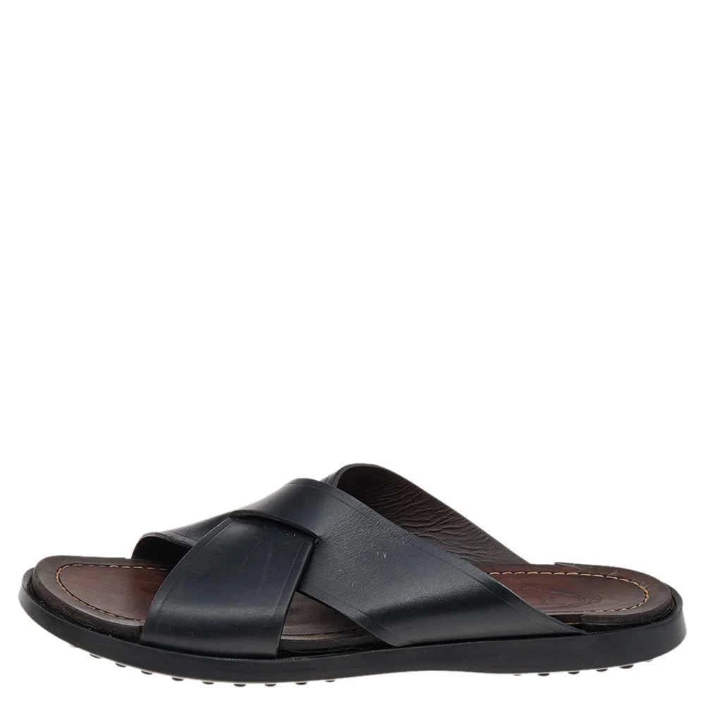 商品[二手商品] Tod's|Tod's Black Leather Criss Cross Flat Slides Size 43,价格¥1658,第2张图片详细描述