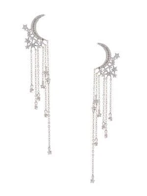 商品Eye Candy LA|Rhodium-Plated & Crystal Double-Crescent Dangle Drop Earrings,价格¥312,第1张图片