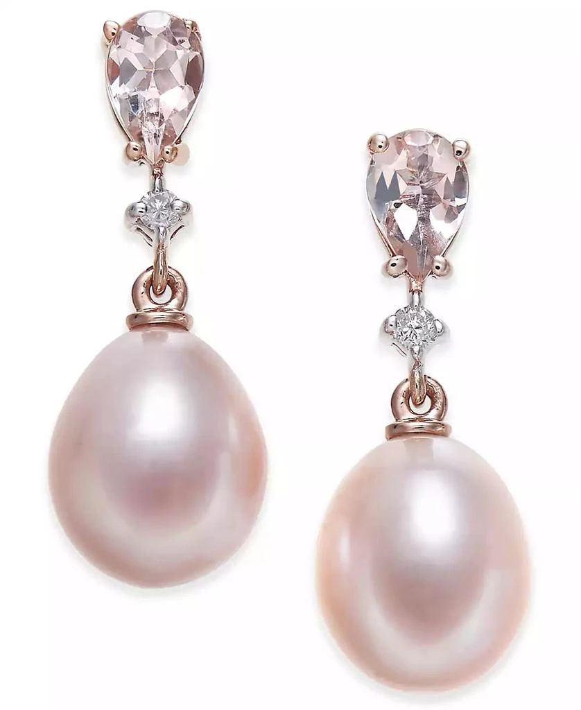 商品Macy's|Pink Cultured Freshwater Pearl (8-1/2mm), Morganite (3/4 ct. t.w.) and Diamond Accent Drop Earrings in 14k Rose Gold,价格¥2629,第1张图片