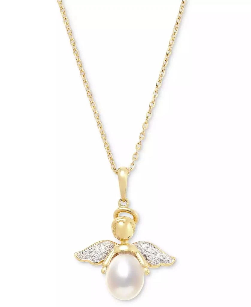 商品Macy's|Cultured Freshwater Pearl (7 - 7-1/2mm) & Cubic Zirconia Angel 18" Pendant Necklace set in 14k Two-Tone Gold-Plated Sterling Silver,价格¥749,第1张图片