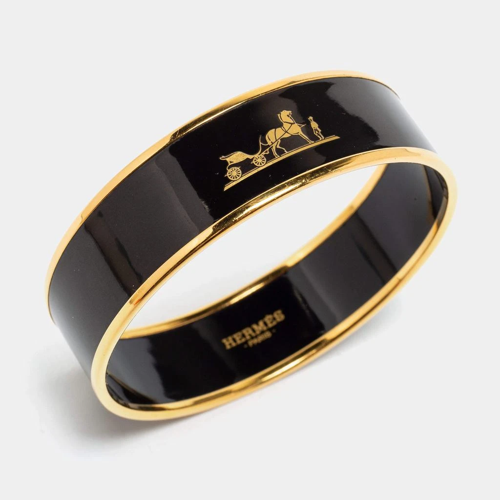 商品[二手商品] Hermes|Hermes Caleche Black Enamel Gold Plated Wide Bangle Bracelet,价格¥3313,第3张图片详细描述