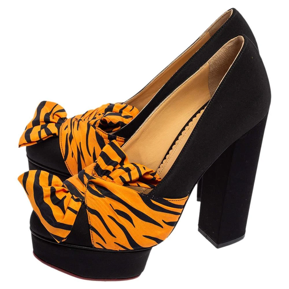 商品[二手商品] Charlotte Olympia|Charlotte Olympia Black/Orange Zebra Print Satin Dolly Bow Pumps Size 37.5,价格¥1199,第4张图片详细描述