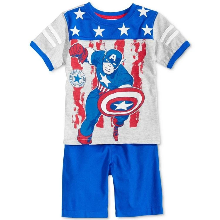 商品Nannette|2-Pc. Captain American-Print T-Shirt & Shorts Set, Toddler & Little Boys (4-7),价格¥64,第1张图片