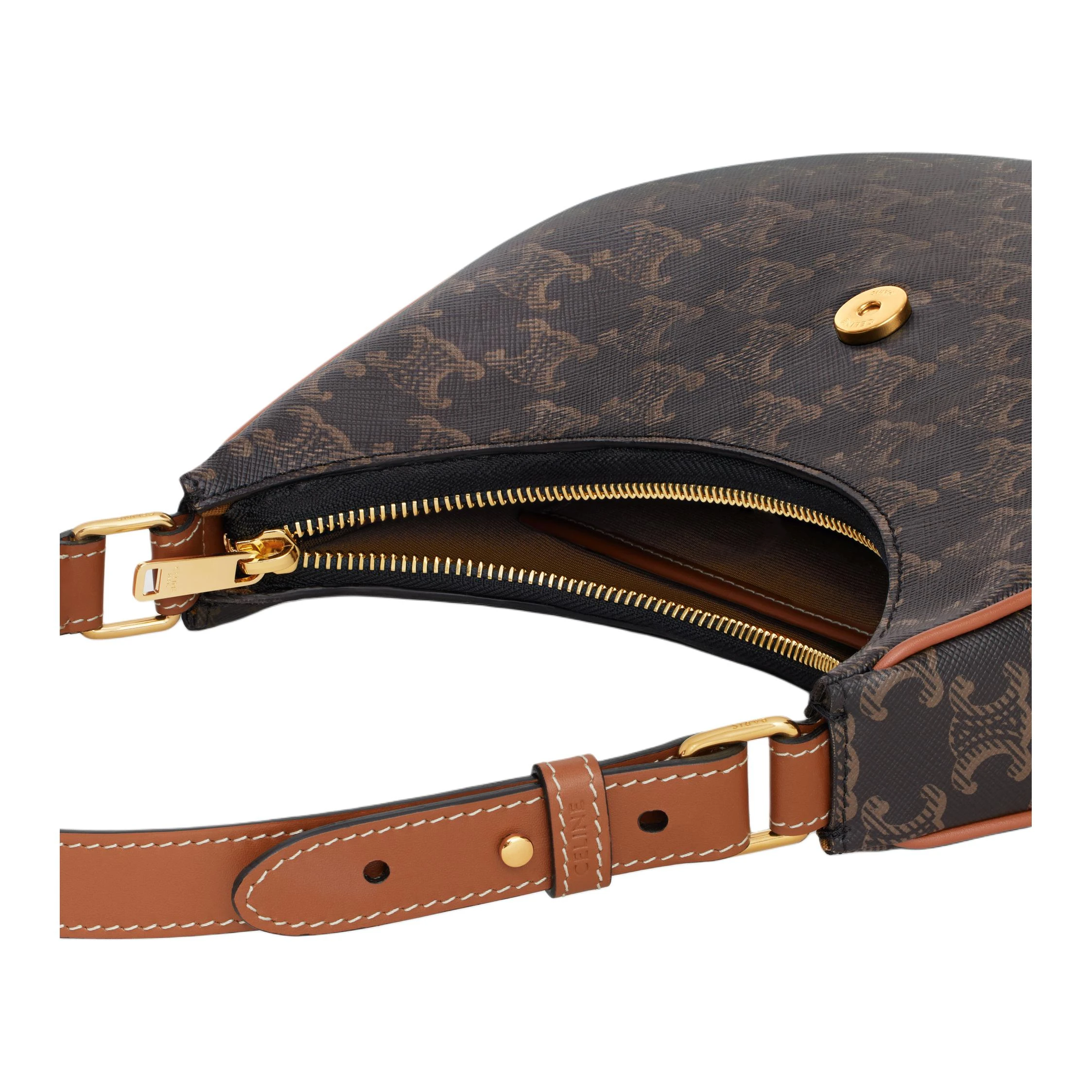 商品[国内直发] Celine|赛琳 AVATriomphe 23年新款凯旋门标志老花满印 帆布拼小牛皮 手提包单肩包 中号 女款 棕色,价格¥18517,第5张图片详细描述