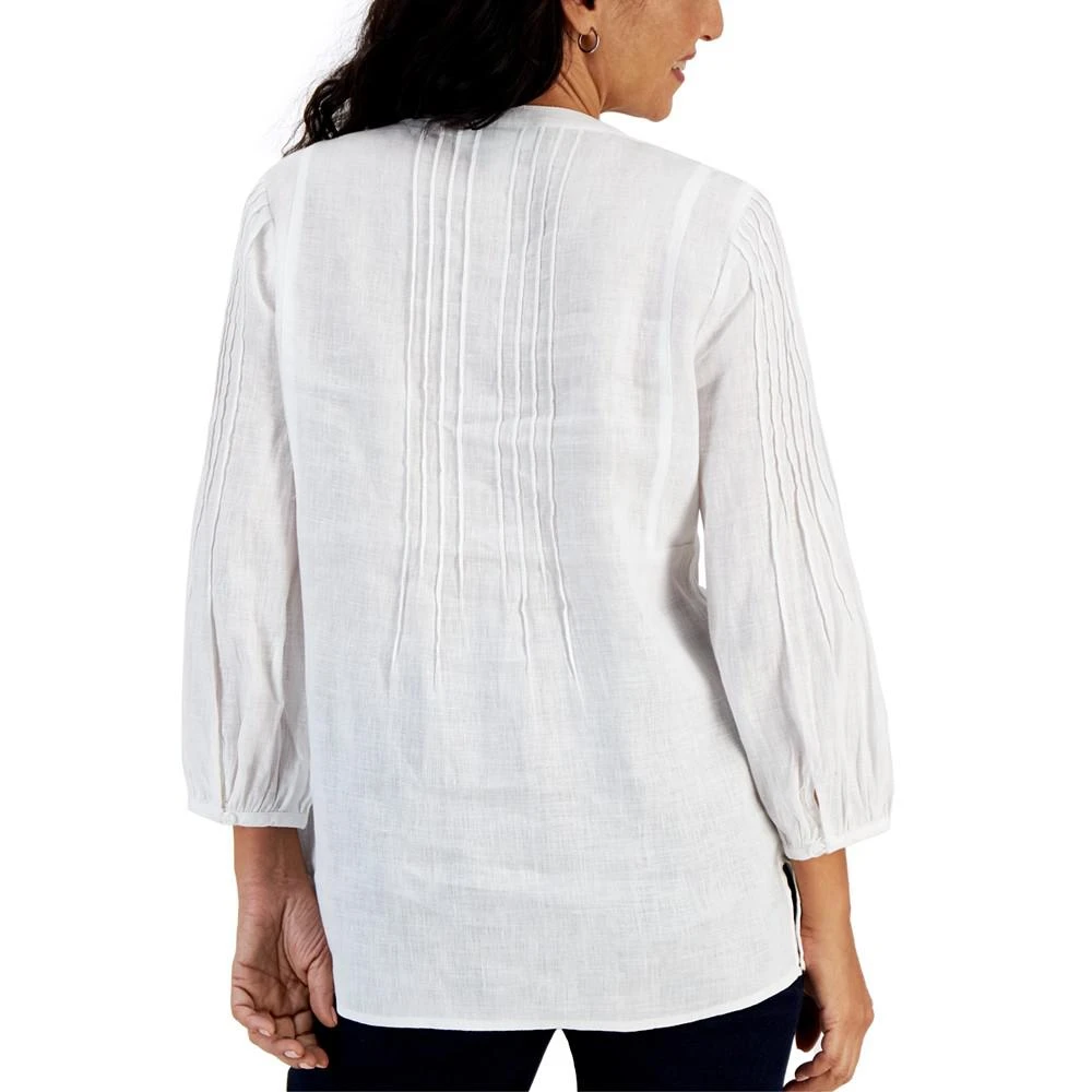 商品Charter Club|Petite 100% Linen Split-Neck Puffed 3/4-Sleeve Top, Created for Macy's,价格¥229,第2张图片详细描述