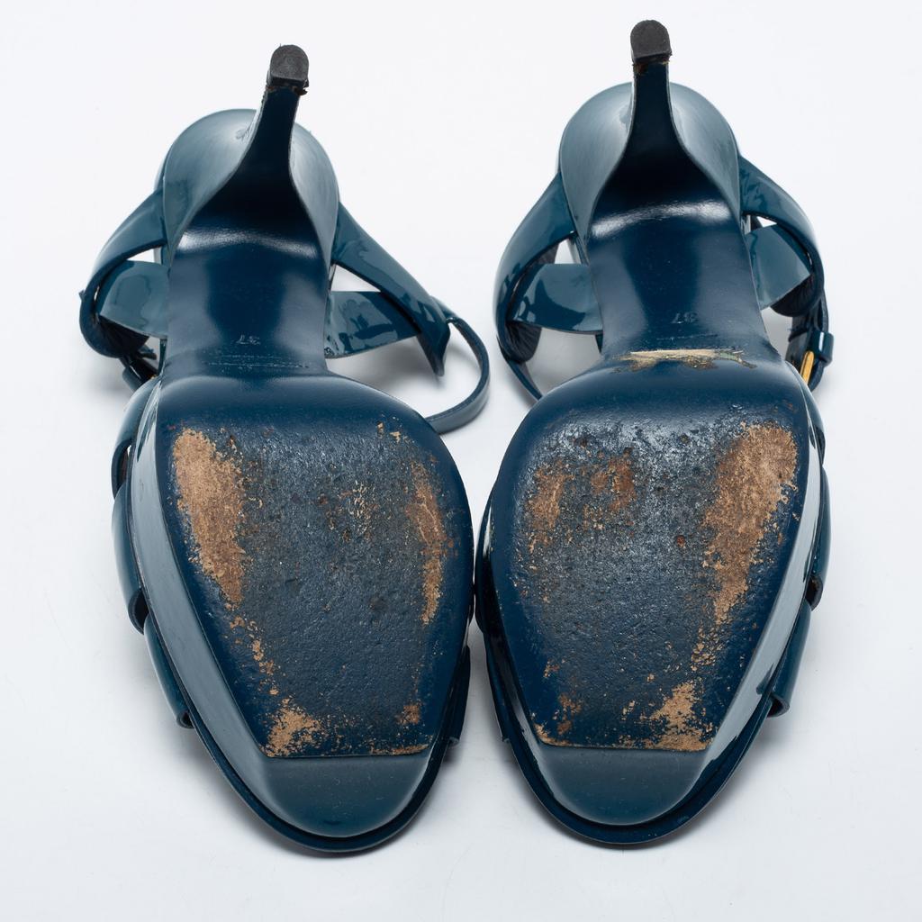 Yves Saint Laurent Navy Blue Patent Leather Tribute Platform Sandals Size 37商品第6张图片规格展示