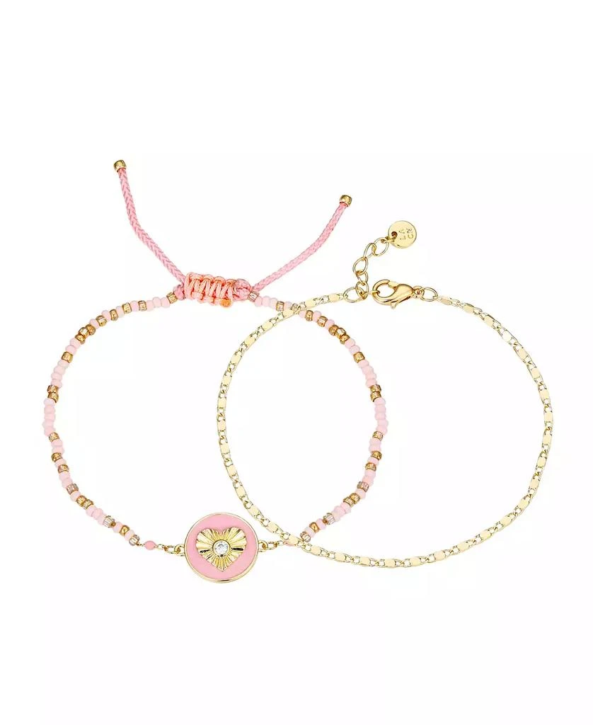 商品Unwritten|14K Gold Flash-Plated Brass Cubic Zirconia Pink Heart Cord and Chain Bracelet,价格¥301,第1张图片