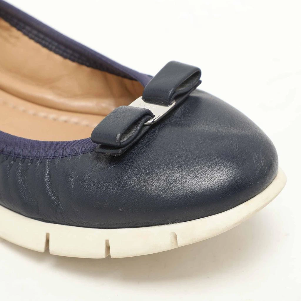 Salvatore Ferragamo Navy Blue Leather Vara Bow Ballet Flats Size 37.5 商品