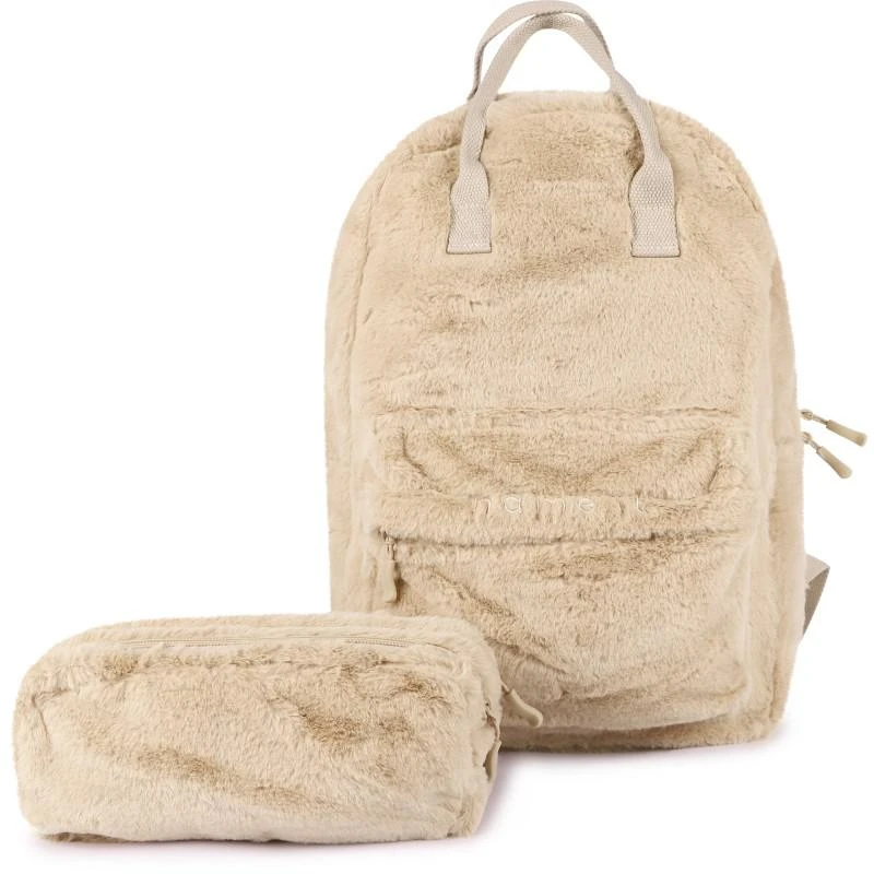商品NAME IT®|Soft faux fur backpack with pencil case in beige,价格¥431,第1张图片