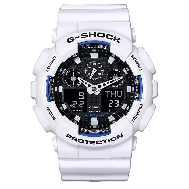 商品[国内直发] Casio|卡西欧（CASIO）手表 G-SHOCK系列自动背光迷彩风限量大表盘时尚电子双显防水男表 GA-100B-7A-白色-GA-100B-7A,价格¥903,第1张图片