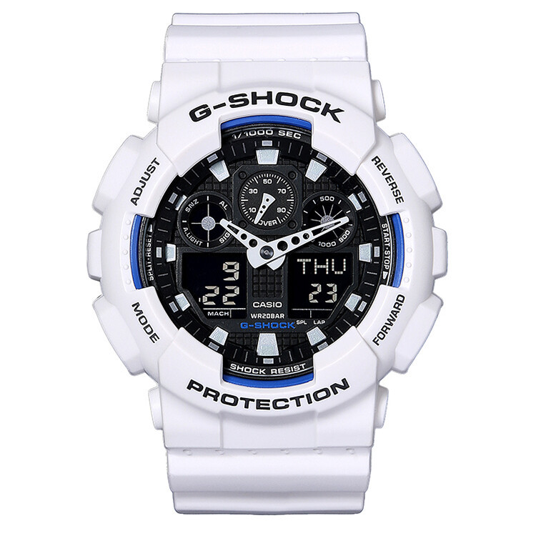 商品[国内直发] Casio|卡西欧（CASIO）手表 G-SHOCK系列自动背光迷彩风限量大表盘时尚电子双显防水男表 GA-100B-7A-白色-GA-100B-7A,价格¥826,第1张图片