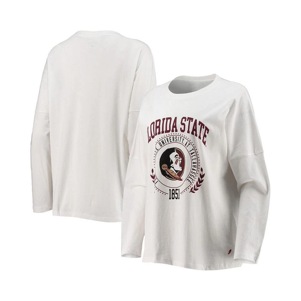 商品League Collegiate Wear|Women's White Florida State Seminoles Clothesline Oversized Long Sleeve T-shirt,价格¥124,第1张图片