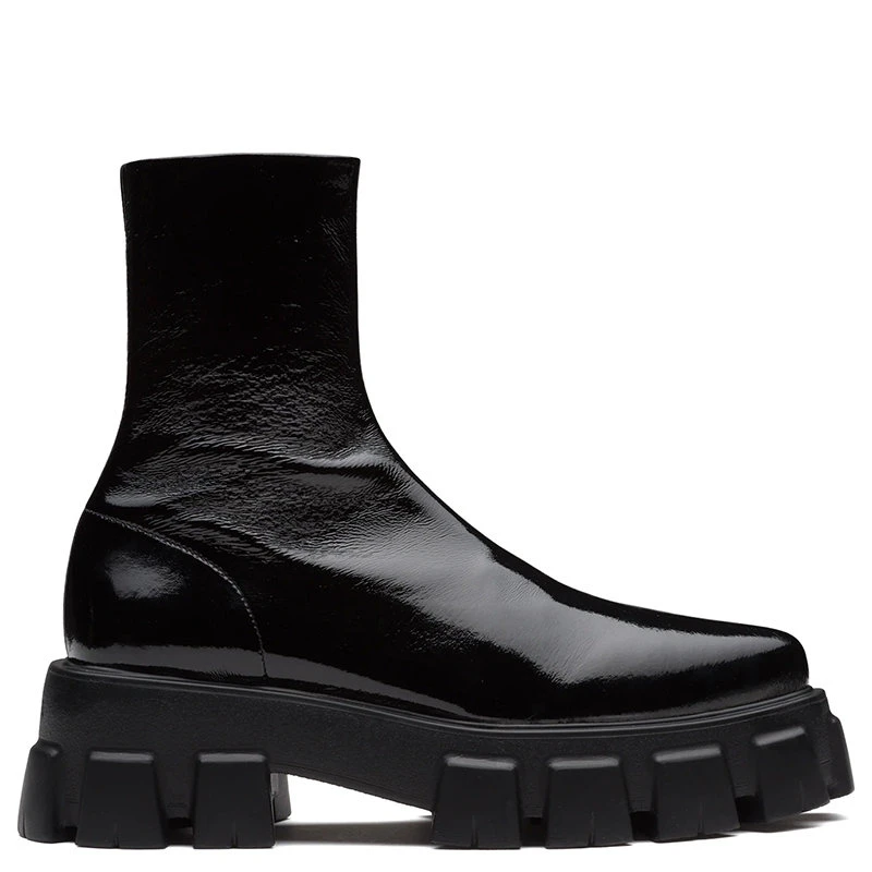 商品Prada|【预售3-7天】PRADA/普拉达 21年秋冬 Monolith系列 女士黑色漆皮尖头踝靴1U668M_3LBK_F0002_F_055,价格¥7279,第1张图片
