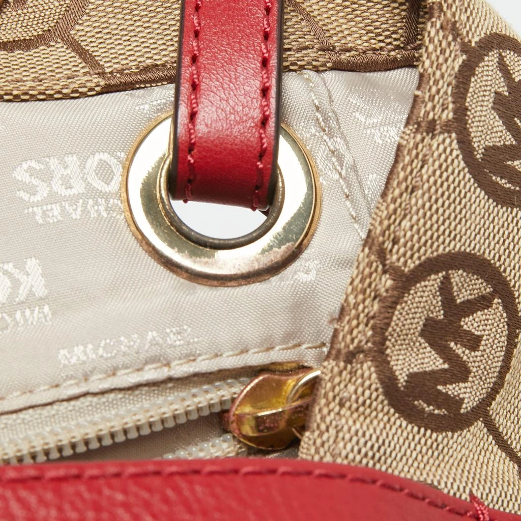 Micheal Kors Beige/Red Signature Canvas and Leather Jet Set Tote 商品