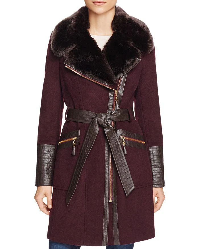 商品Via Spiga|Belted Faux Fur-Trim Asymmetric Coat 女士修身外套,价格¥1794,第1张图片