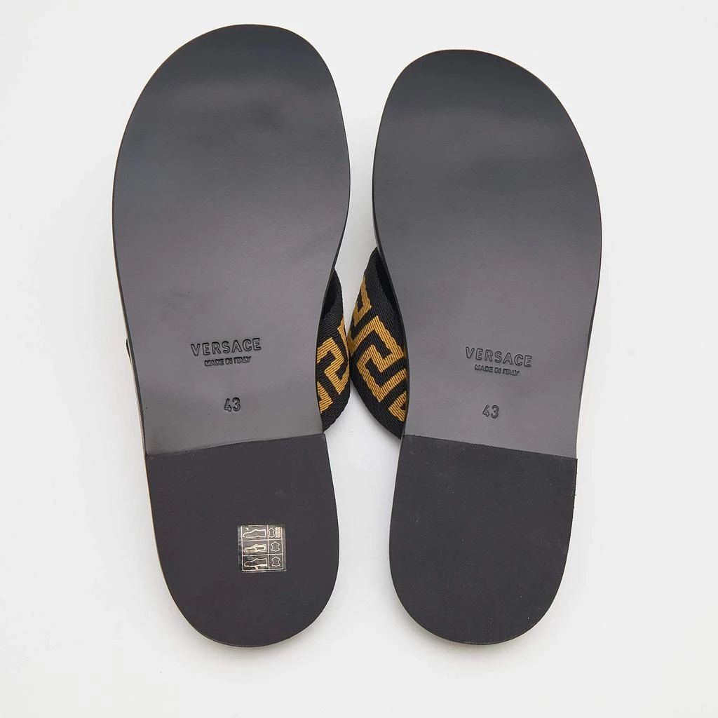Versace Black/Yellow Leather And Fabric Greca Flat Slide Sandals Size 43 商品