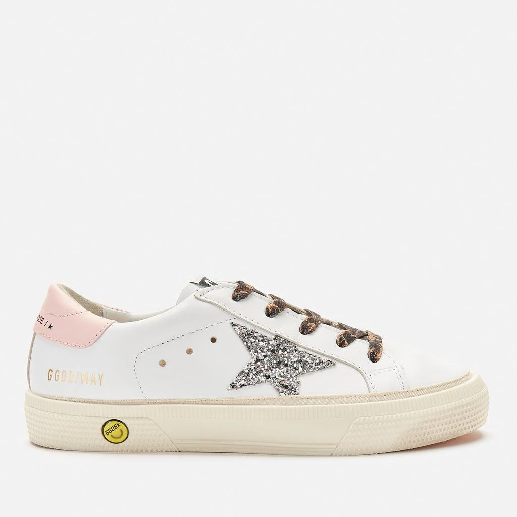 商品Golden Goose|Golden Goose Kids' Leather Upper And Heel Glitter Star Trainers - White/Silver/Rose Quartz,价格¥898,第1张图片