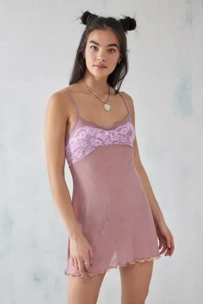 商品Urban Outfitters|UO Pink Mya Mesh & Lace Slip Dress,价格¥484,第1张图片