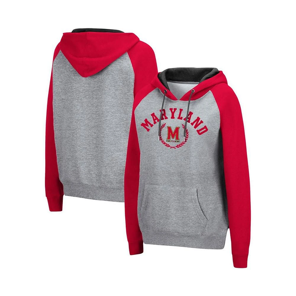 商品Colosseum|Women's Heathered Gray Maryland Terrapins Contrast Raglan Pullover Hoodie,价格¥338,第1张图片