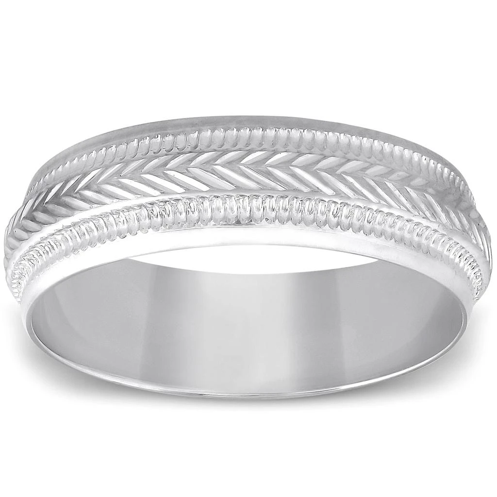 商品Pompeii3|6mm Mens 10K White Gold Brushed Hand Carved Pattern Wedding Band Size Selectable,价格¥2977,第1张图片