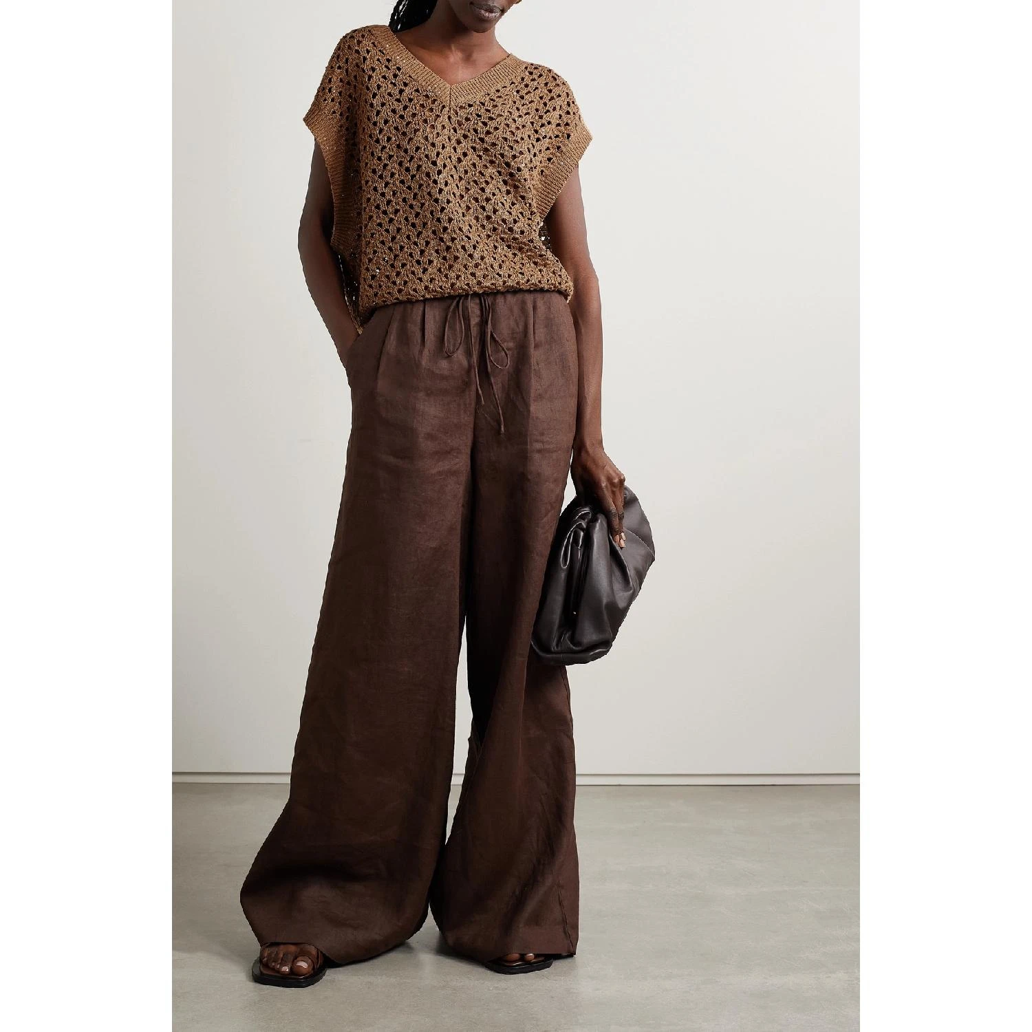 包邮包税【预售7天发货】 BRUNELLO CUCINELLI 24春夏 女士 马甲 Dazzling Net 带缀饰镂空棉亚麻真丝混纺马甲 1647597303765901 M70572212C1917  商品