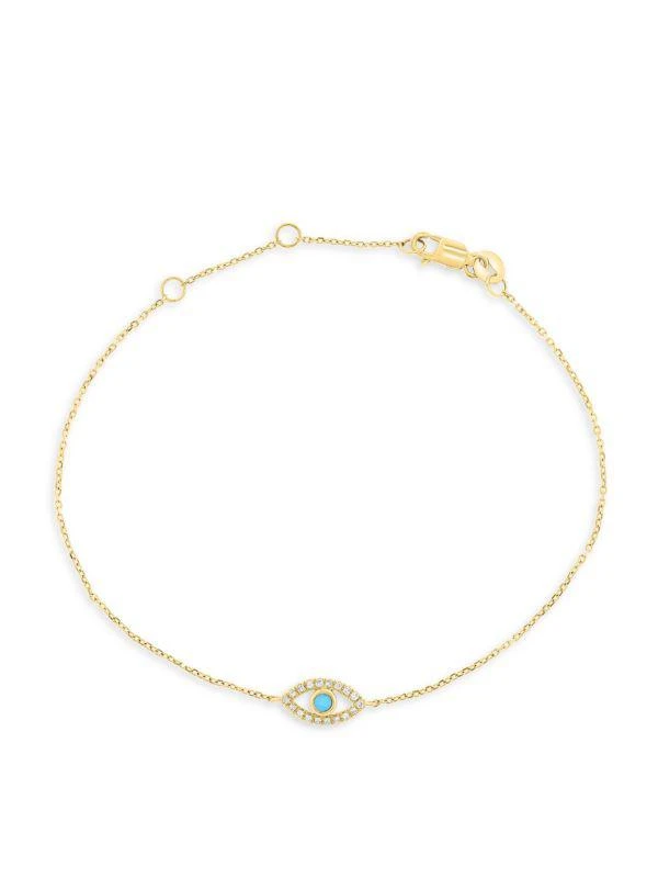 商品Saks Fifth Avenue|14K Yellow Gold, Diamond & Turquoise Evil Eye Bracelet,价格¥3403,第1张图片