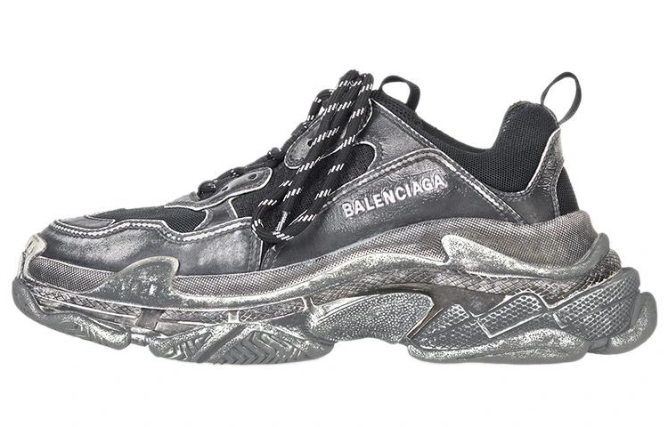 商品[国内直发] Balenciaga|[预售3天]巴黎世家 Triple S 褪色做旧 潮流 厚底 防滑耐磨 低帮 老爹鞋 男款 黑灰,价格¥5627,第1张图片