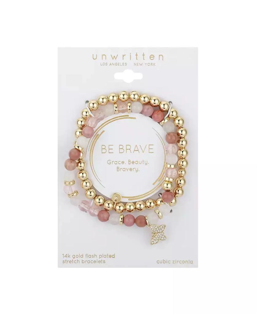 商品Unwritten|14K Gold Flash-Plated Pink Stone And Gold Bead Butterfly Bracelet Duo,价格¥391,第2张图片详细描述