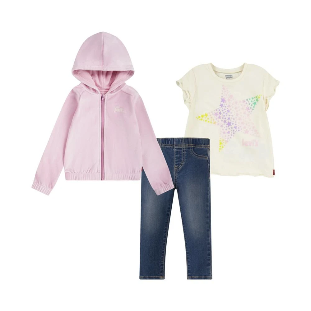商品Levi's|Toddler Girls Full Zip Hoodie, T-shirt and Jeans, 3 Piece Set,价格¥288,第1张图片