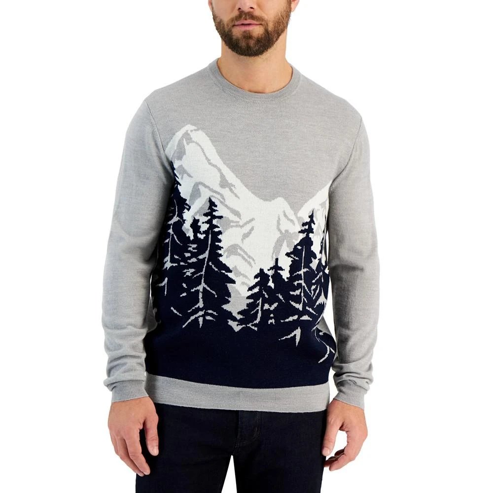 商品Club Room|Men's Merino Knit Mountain Long Sleeve Crewneck Sweater, Created for Macy's,价格¥222,第1张图片
