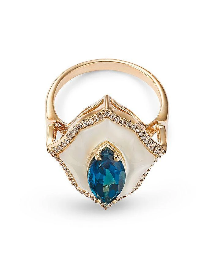 商品Bloomingdale's|London Blue Topaz, Mother of Pearl, & Diamond Statement Ring in 14K Yellow Gold - Exclusive,价格¥21677,第3张图片详细描述