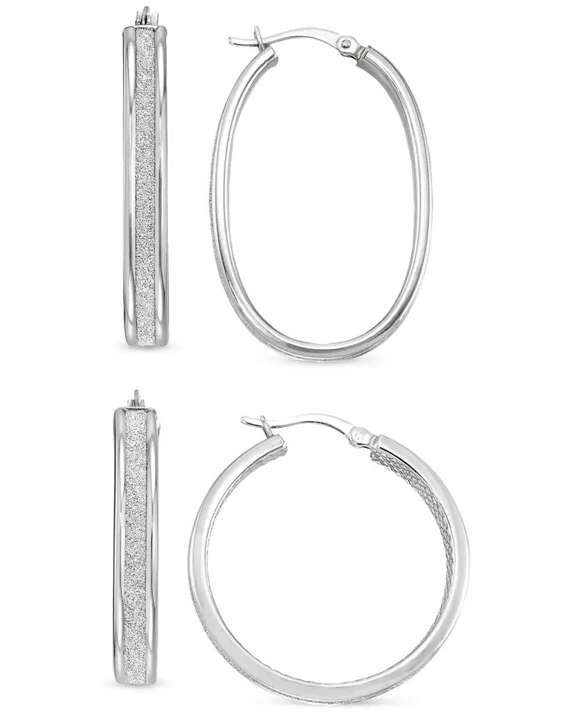 商品Macy's|2-Pc. Set Glitter Oval & Round Hoop Earrings in Sterling Silver,价格¥559,第1张图片