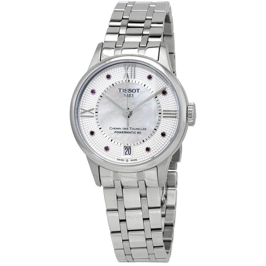 商品Tissot|Chemin Des Tourelles White Mother of Pearl Rubies Dial Ladies Watch T099.207.11.113.00,价格¥2508,第1张图片