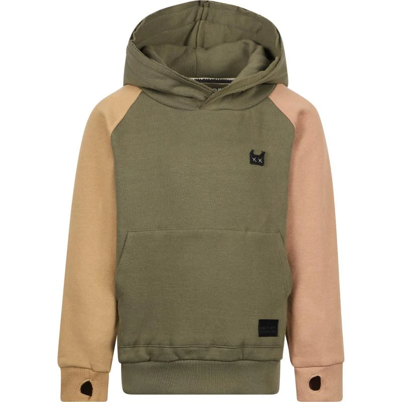 商品Munster|Color block logo hoodie in khaki green and beige,价格¥484,第1张图片