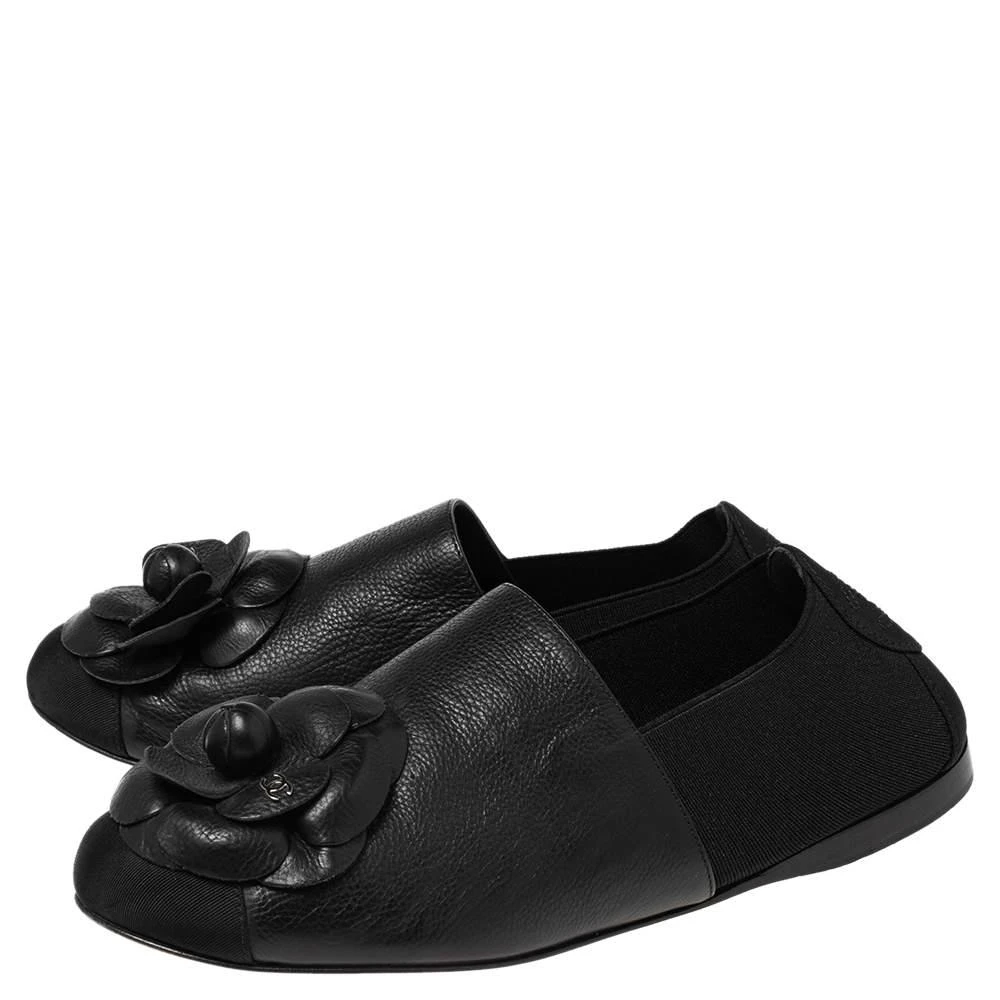 商品[二手商品] Chanel|Chanel Black Leather, Fabric and Elastic Camellia Flats Size 37,价格¥3254,第4张图片详细描述