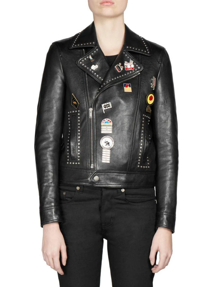 商品Yves Saint Laurent|Saint Laurent - Logo Pin Leather Jacket,价格¥16402,第1张图片